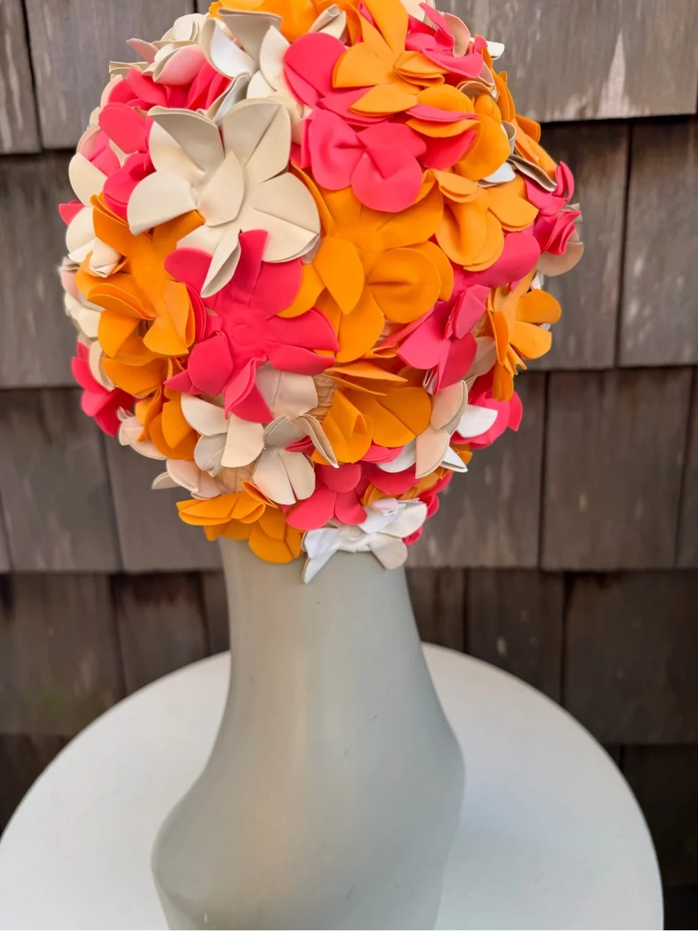 Funky retro rubber swim cap 3D flowers theme one size.